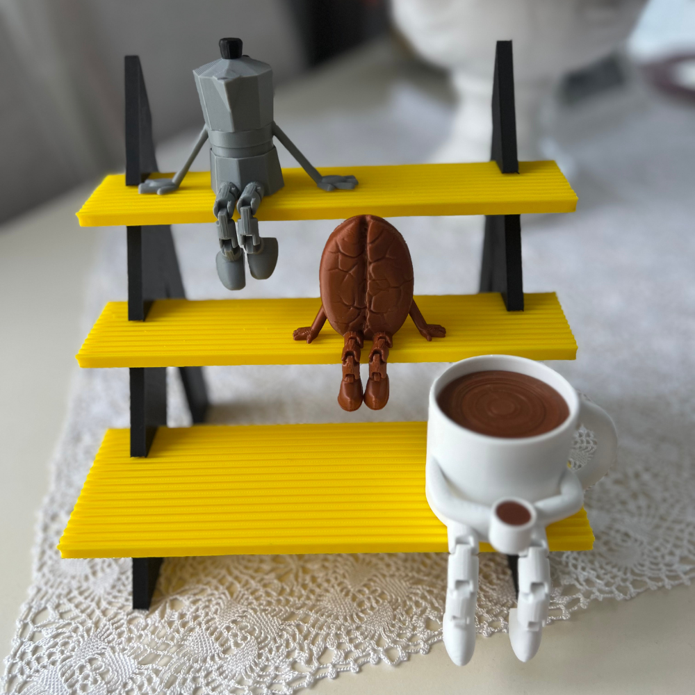 Kahve Temalı Biblo Seti 3 Adet – Moka Pot, Kahve Çekirdeği Ve Fincan Masaüstü Süs