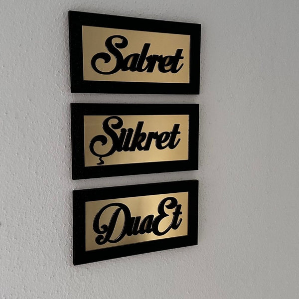 Sabret Şükret Dua Et 3'lü Tablo Seti Duvar Süsü